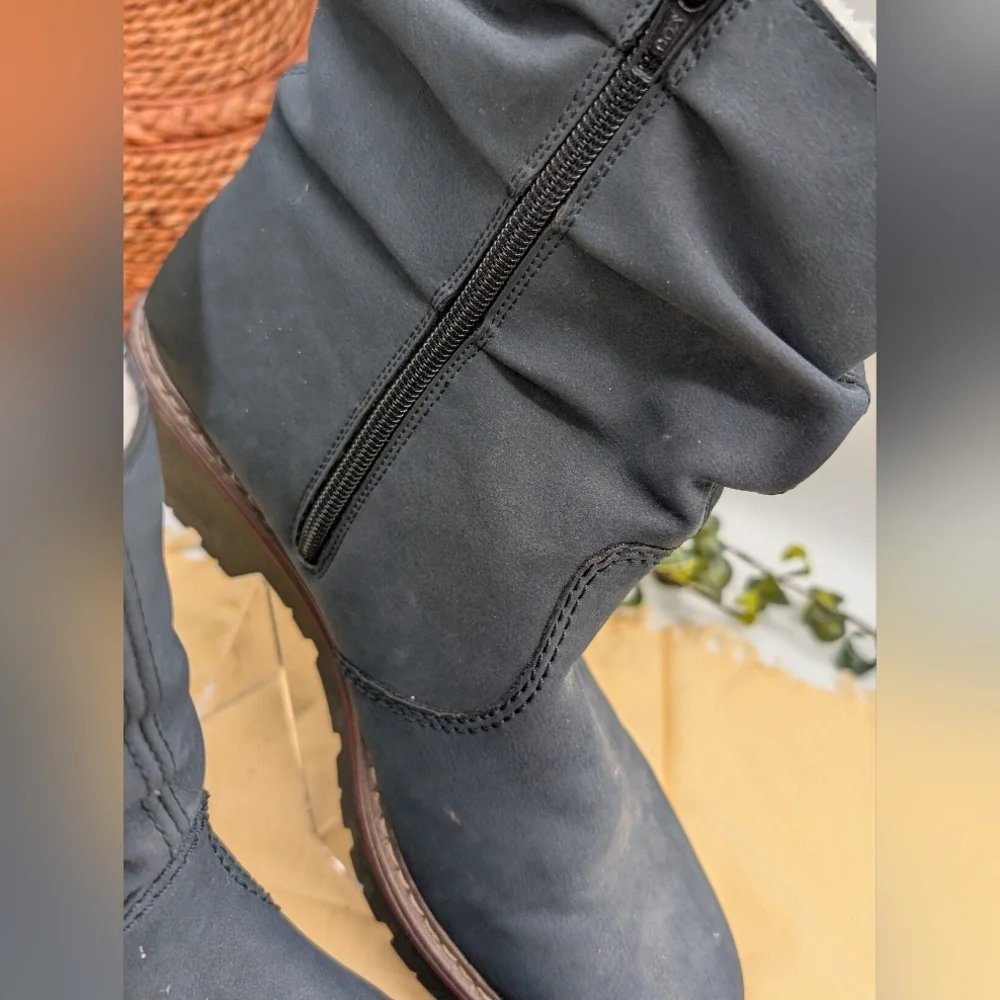 Rieker Women’s Ankle Boots Blue Fleece Lined Side Zip Comfort Shoes Size 42/11 M
